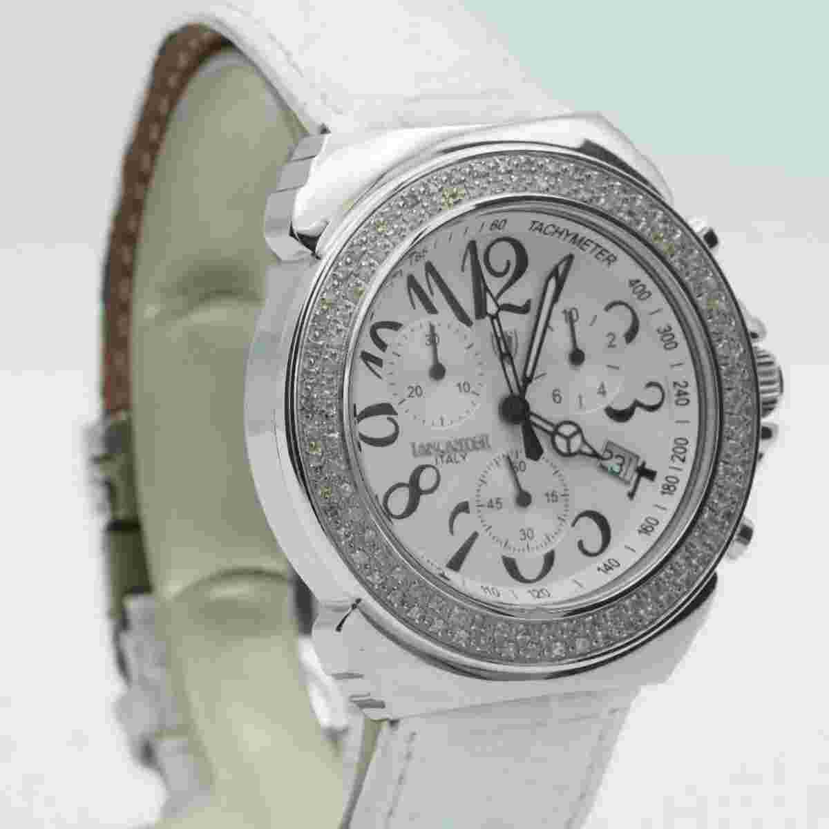 Lancaster Quartz Chrono Men Watch 39mm Steel Diamonds Papers Rare