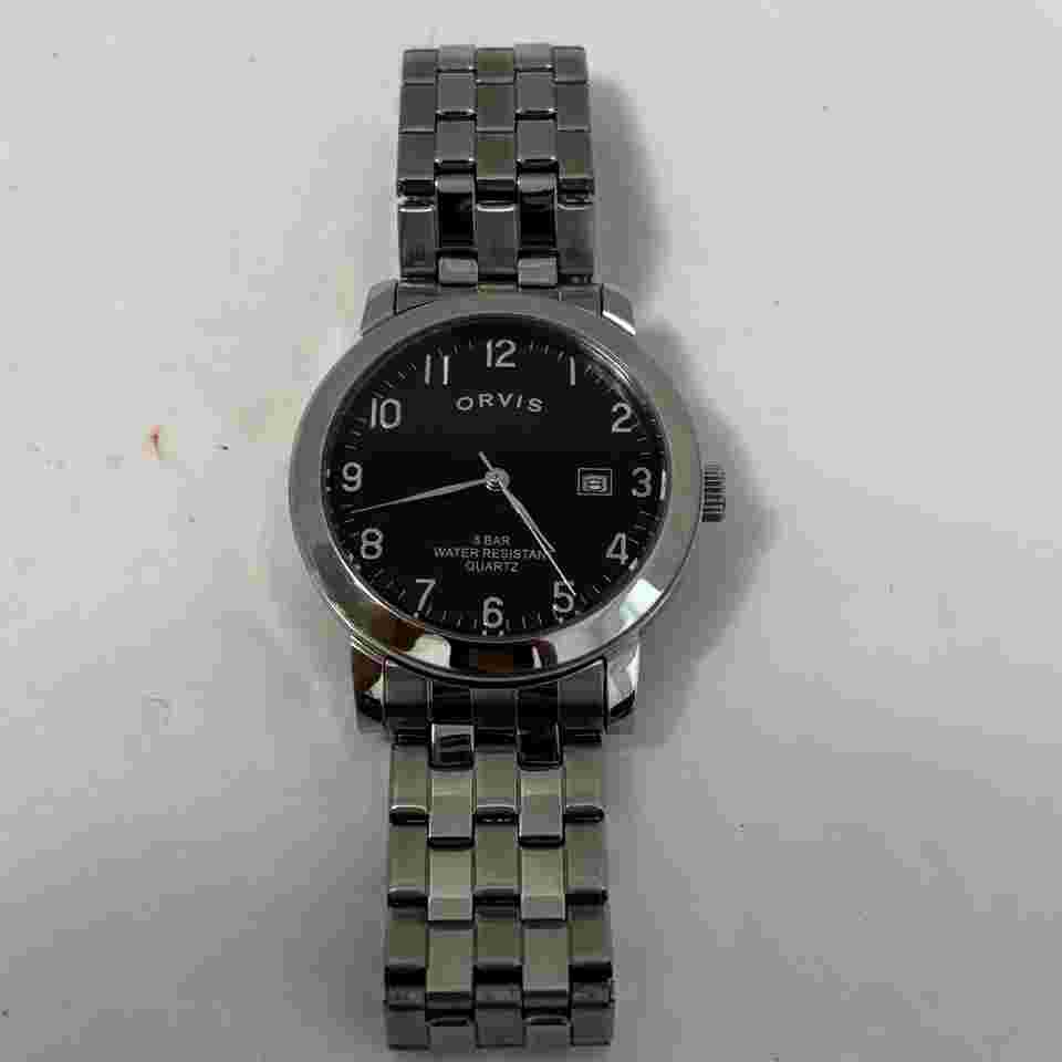 Orvis 32mm Men's 5 ATM Quartz Watch Black Bezel Stainless Steel Band New Battery