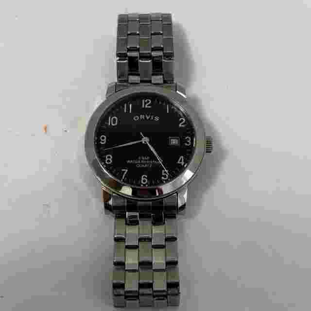 Orvis 32mm Men's 5 ATM Quartz Watch Black Bezel Stainless Steel Band New Battery