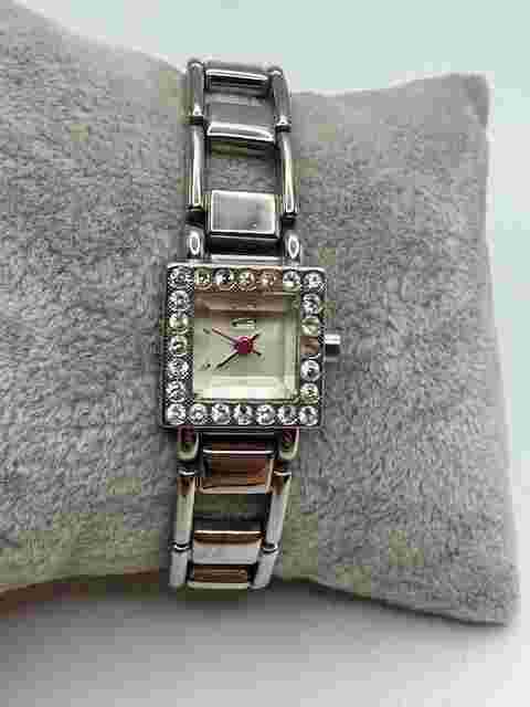Ladies Candies Raised Crystal Silver Tone Quartz Watch New Battery