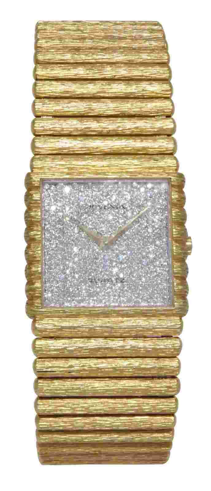 Juvenia 18k Yellow Gold Pave Diamond Dial Ladies 25mm Dress Quartz Watch