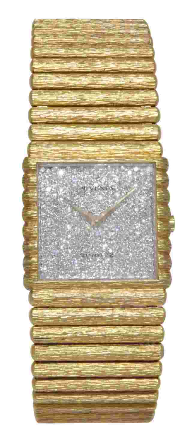 Juvenia 18k Yellow Gold Pave Diamond Dial Ladies 25mm Dress Quartz Watch