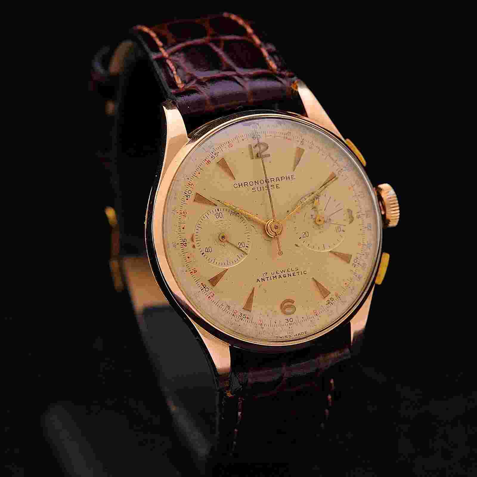 Chronograph Switzerland 50s 18 kt Rose Gold 37 mm Manual Landeron 51 Serviced