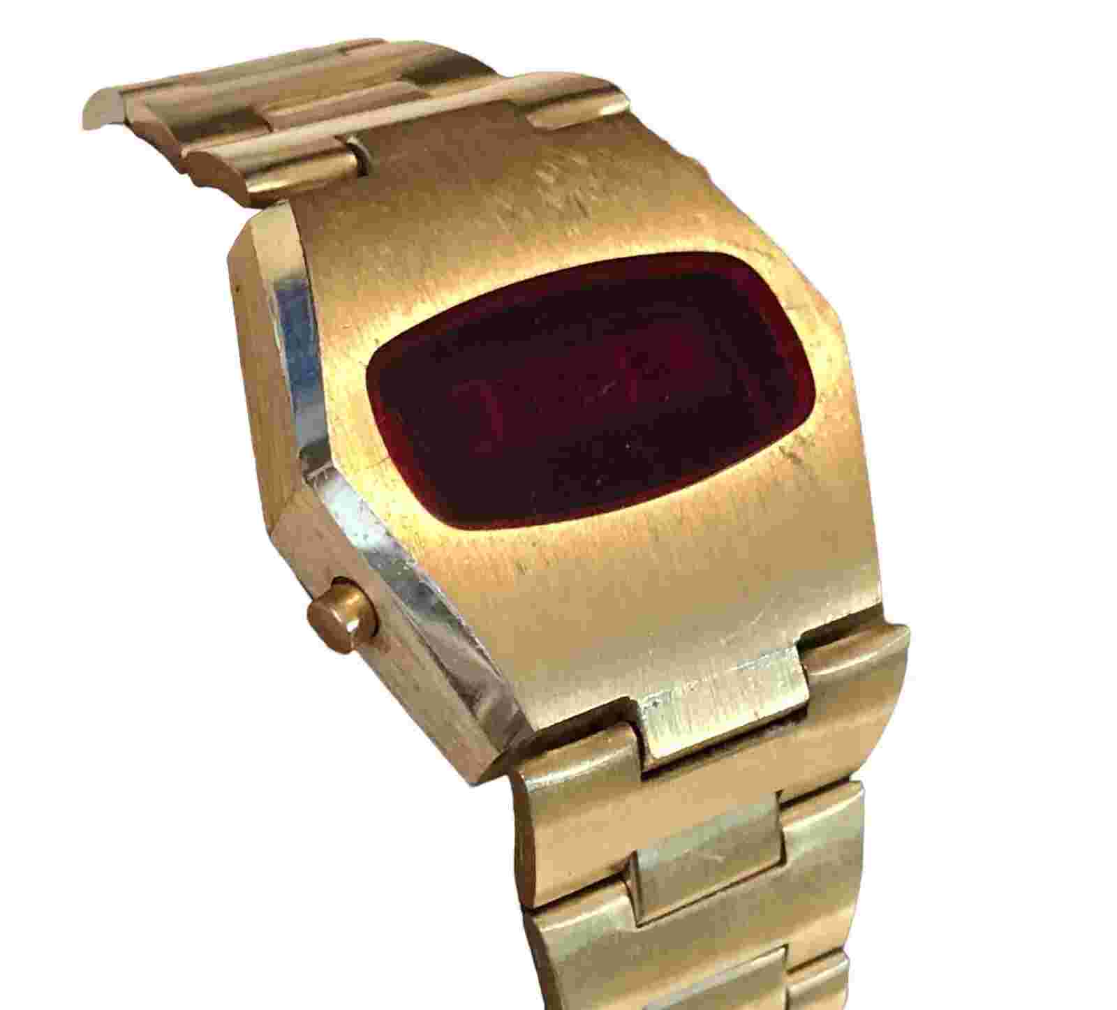 ARNEX Red LED Gold Tone Wrist Watch RARE