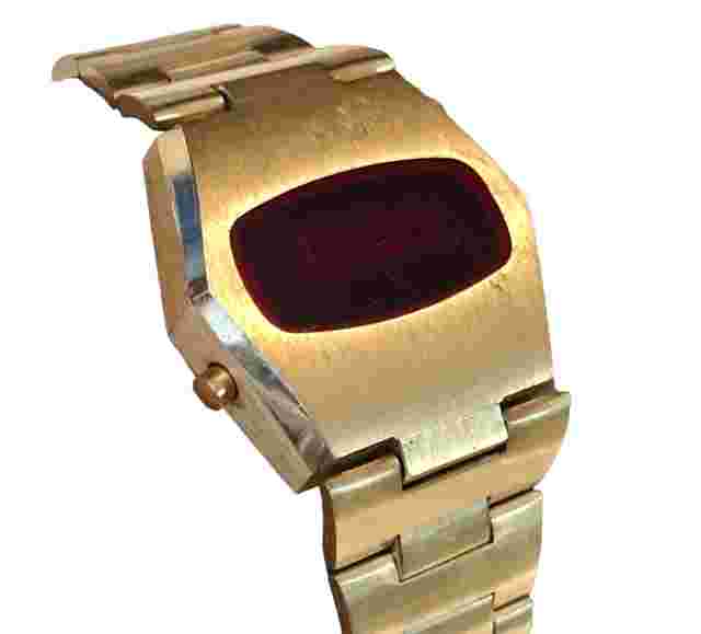 ARNEX Red LED Gold Tone Wrist Watch RARE