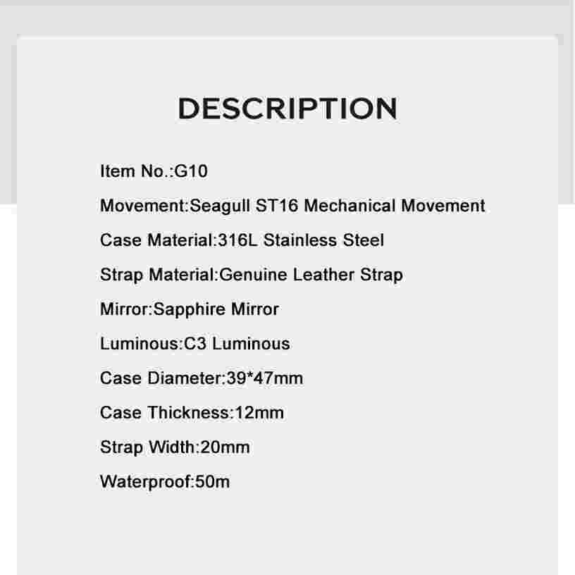 MERKUR Men Watch 39mm Pilot Manual Winding Mechanical Wristwatch ST16 Luminous