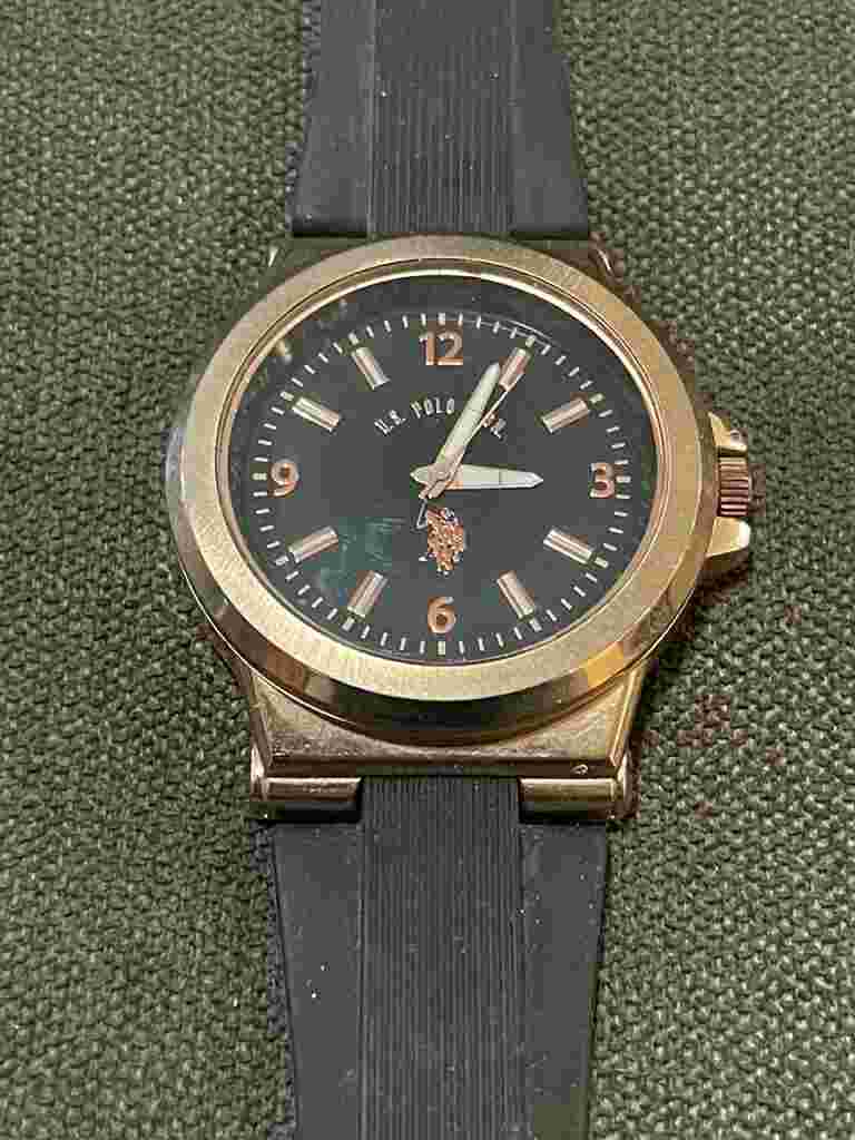 U.s. Polo Assn. Sport Men's USC90006 Rose Gold-tone and Black Silicone Strap Wat