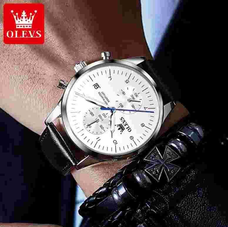Reloj de Hombre con Caja de Acero Inoxidable Pulsera en Piel Suizo de Cuarzo