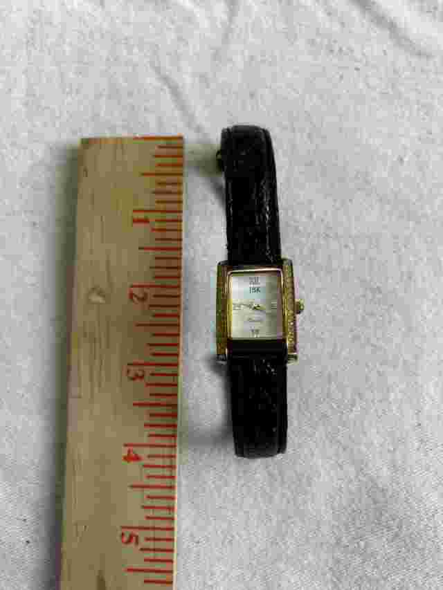 Vintage JBK Jackie Kennedy Camrose Kross Ladies Watch Gold Tone Black Leather