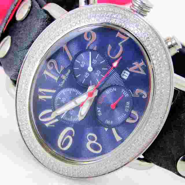 Techno Master Oval Face 4.00 ctw Dia's Blue Chrono watch TM2084 Rare MUST SELL