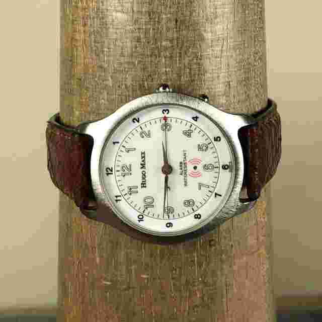 Hugo Maxx Men White Dial Brown Alarm Leather 36mm Quartz Analog Watch 7 3/4"