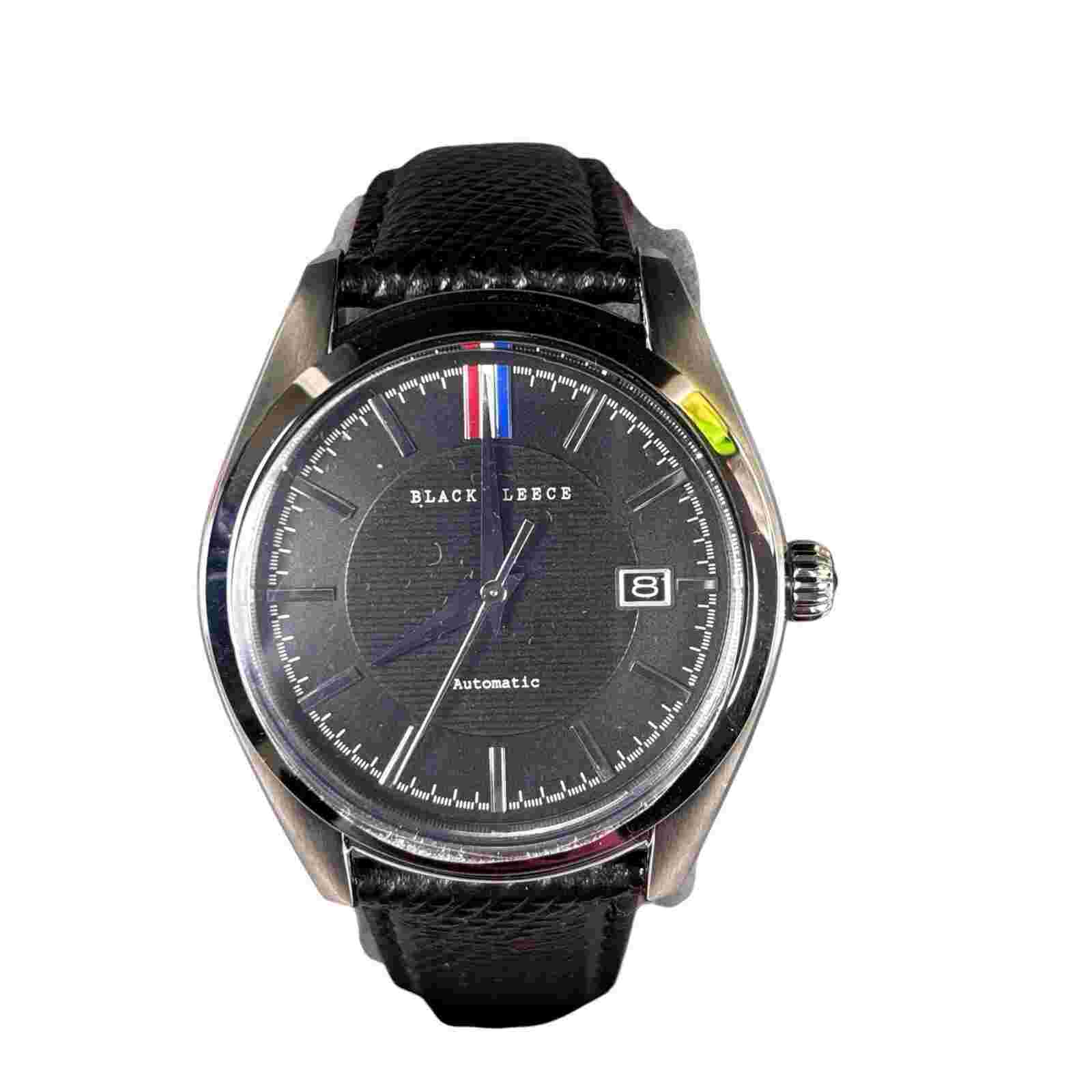 Brooks Brothers Black Fleece Watch 42mm Black Face Black Leather Band NH35-0020