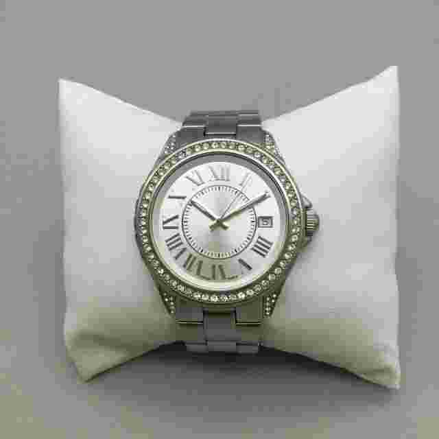 Steel by Design QVC Watch Women 40mm Silver Tone Bling Date New Battery 6.25"