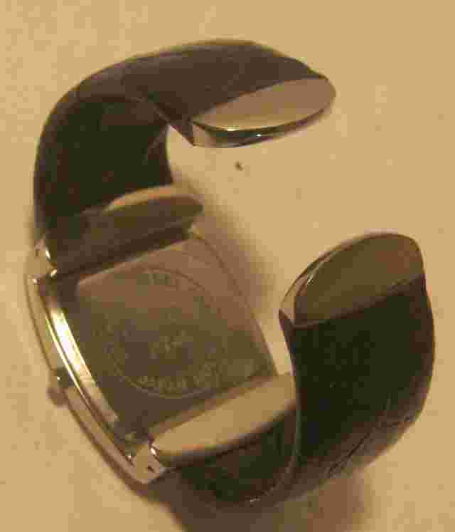 SUISSE Ladies Watch with Faux Black Leather Cuff Band NEW BATTERY Excellent!!