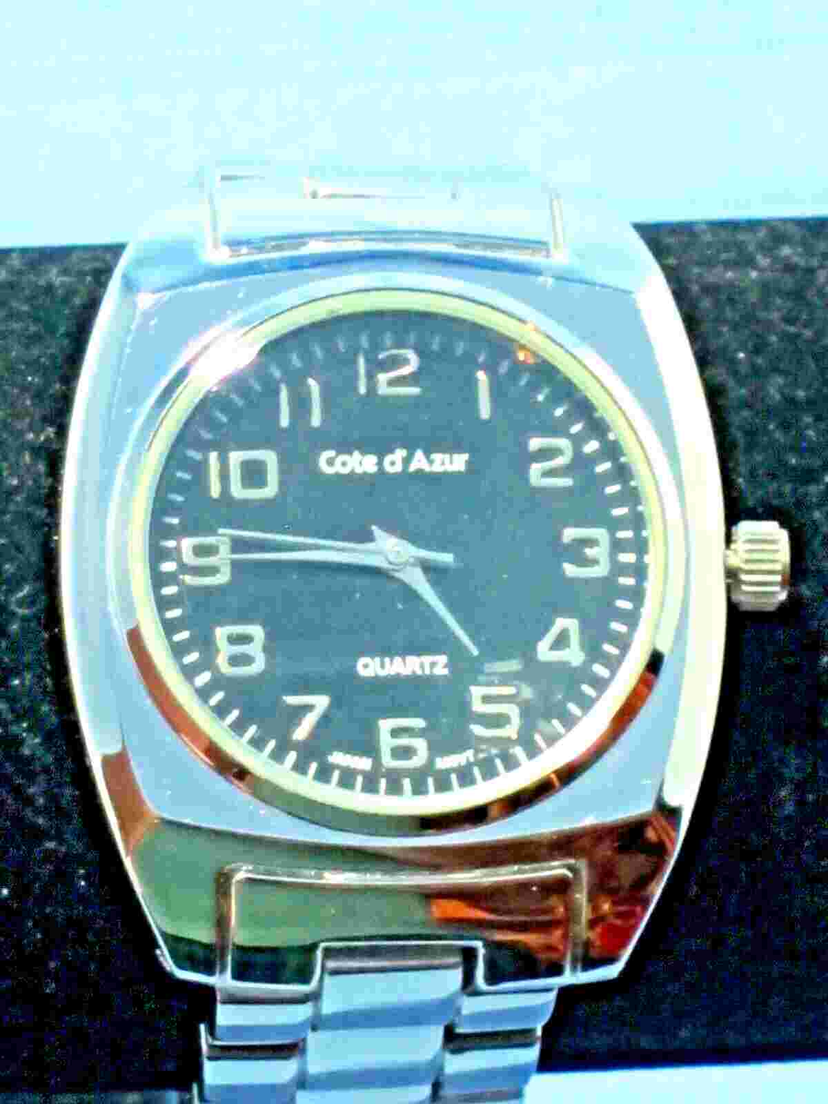 COTE D' AZUR MENS QUARTZ WATCH STAINLESS STEEL CLASP BAND NEW BATTERY VERY CLEAN