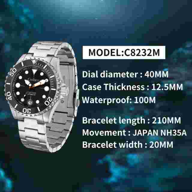CADISEN AQUA DIVER Mens Watch 100M Automatic Watches For Men Luminous Wristwatch