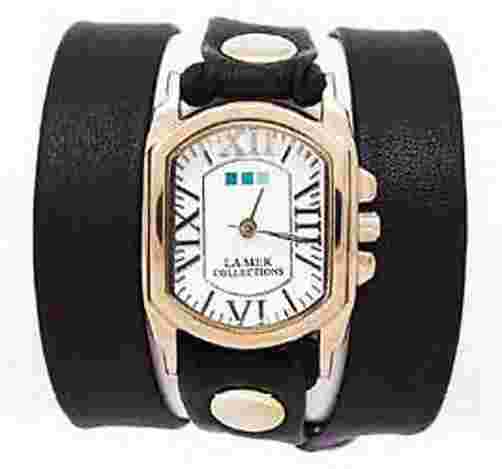 LA MER Black Italian/Gold Chateau Wrap Watch
