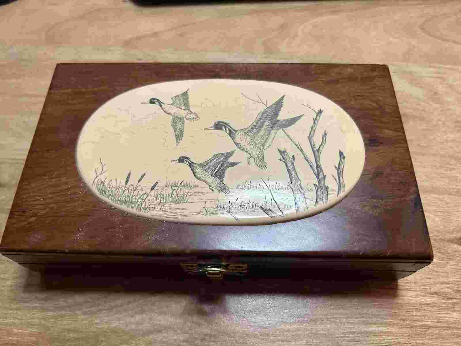Vintage Colibri Quartz Pocket Watch Duck Gold Toned w/ knife, Box, and papers