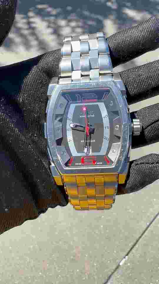 Ritmo Mundo Impero, Black Dial Rectangular Dated Steel Bracelet Automatic