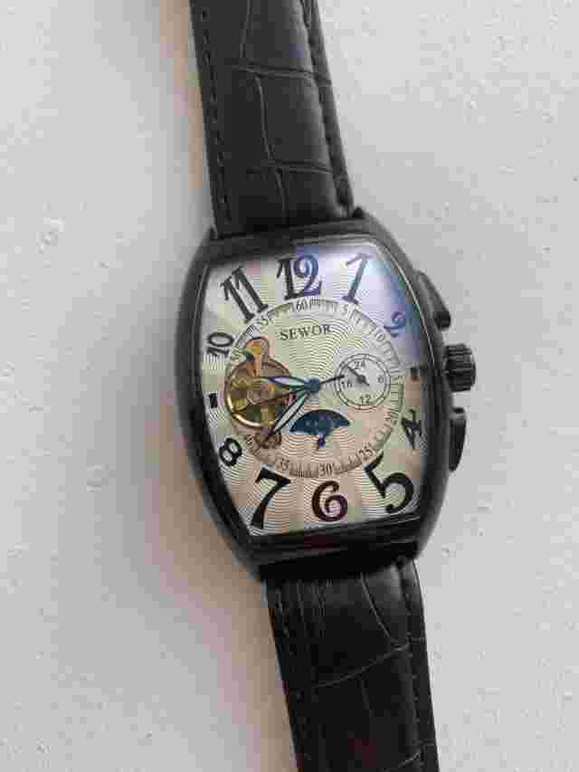 Luxury Automatic Mens Wrist Watch Mechanical Tourbillon White Face Black Strap