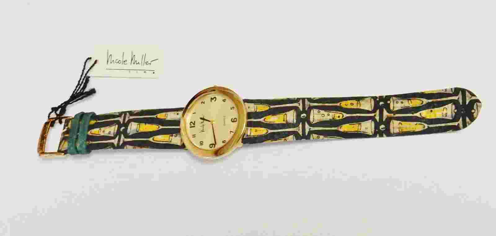 Nicole Miller Time Flies Watch Wristwatch Leather Band Cocktail Needs Battery