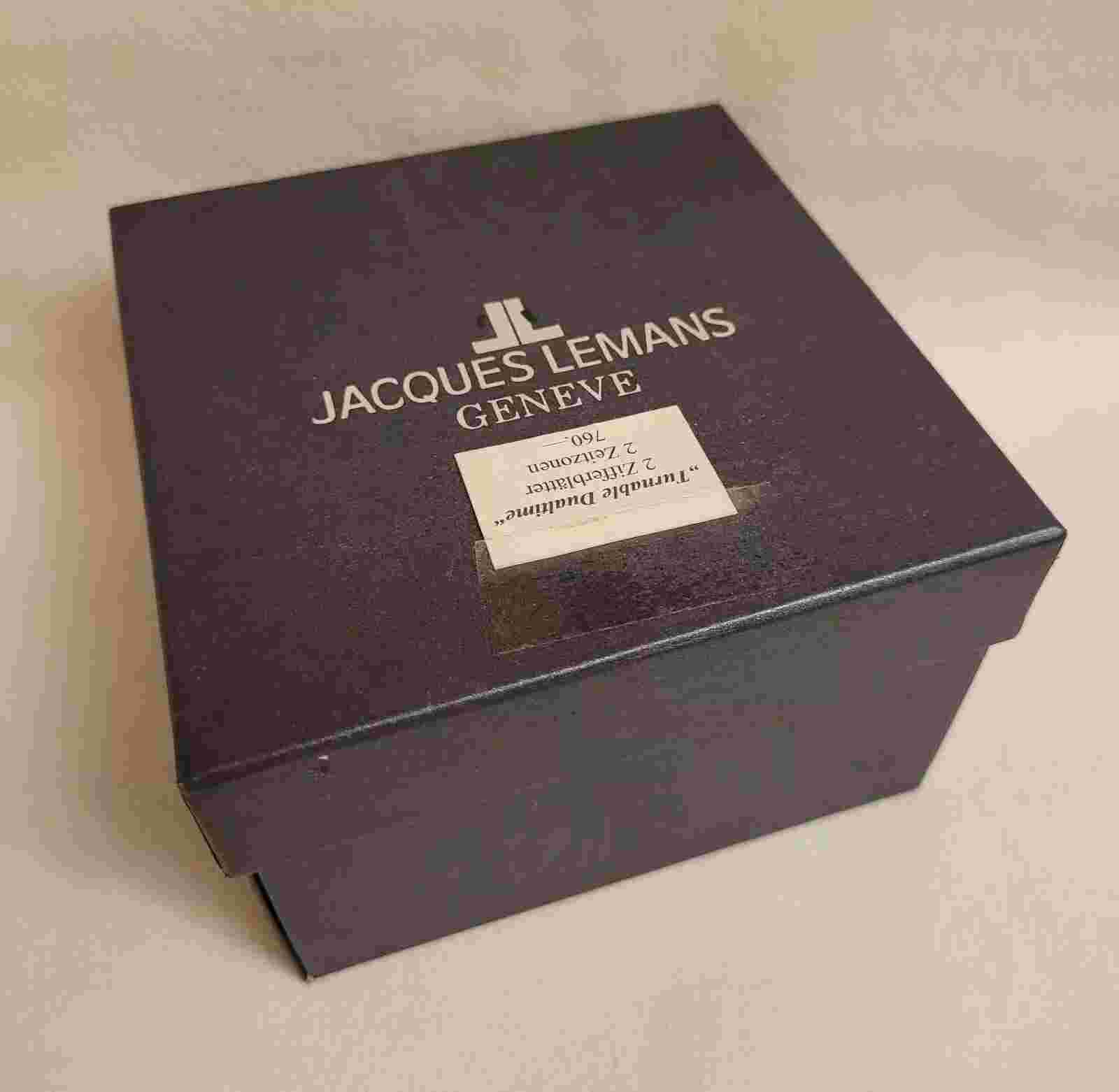 JACQUES LEMANS Geneve Swiss G-206 Dual Time Sapphire Crystal Dat  Watch NEU RAR