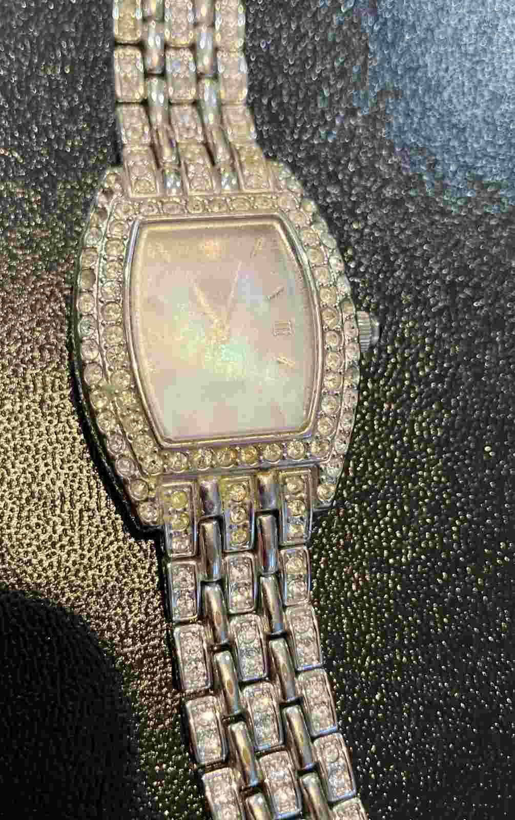 Nolan Miller Rhinestone Watch- Silver Tone As Is Needs Battery Missing Crystals