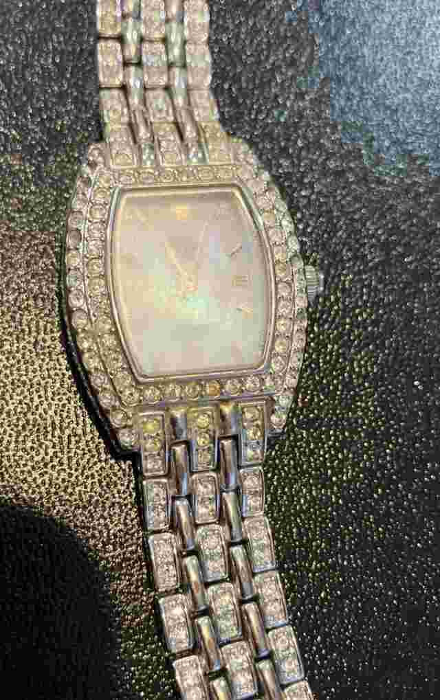 Nolan Miller Rhinestone Watch- Silver Tone As Is Needs Battery Missing Crystals
