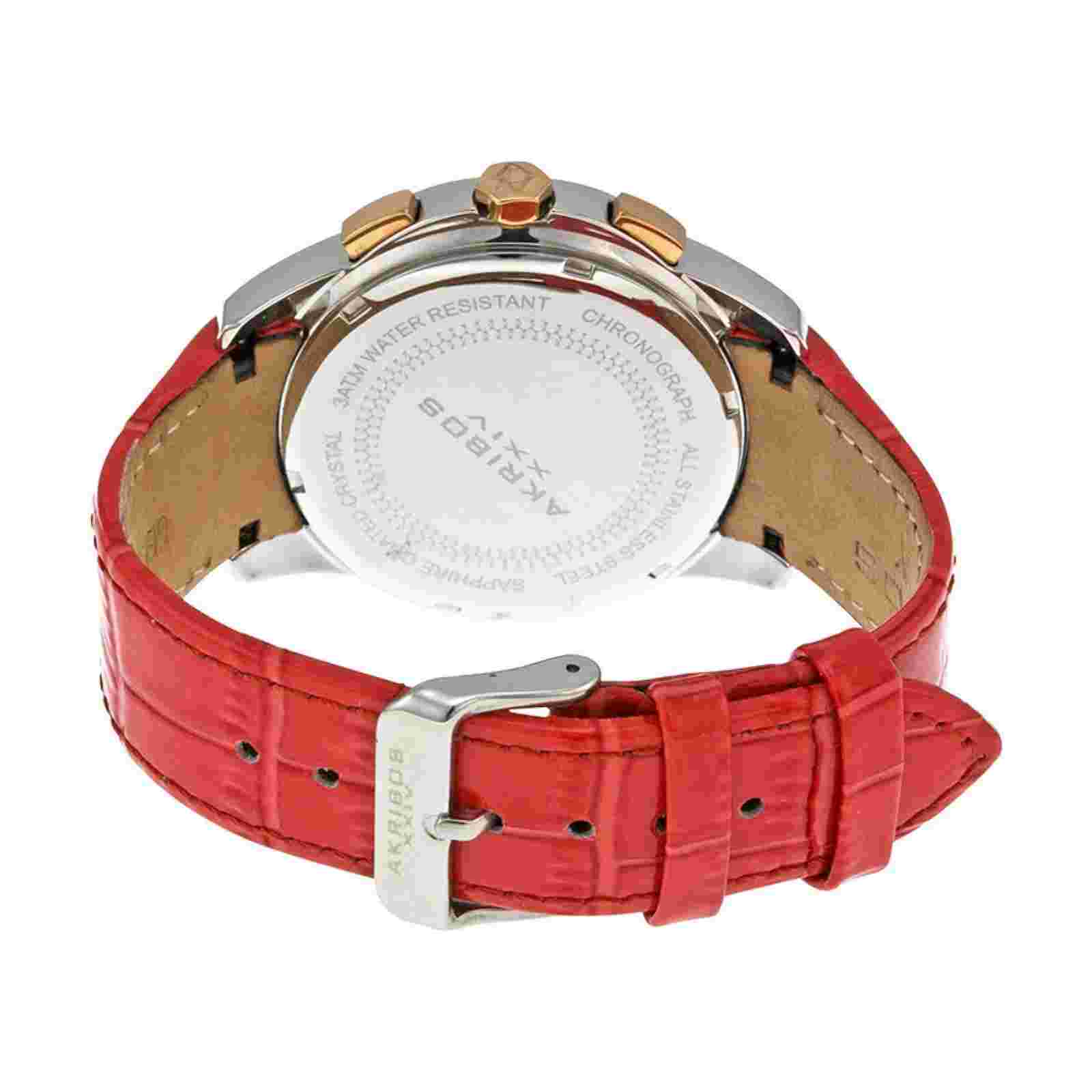 NEW Akribos XXIV AK621RD Women's Lady Diamond MOP Chrono Coral Red Leather Watch