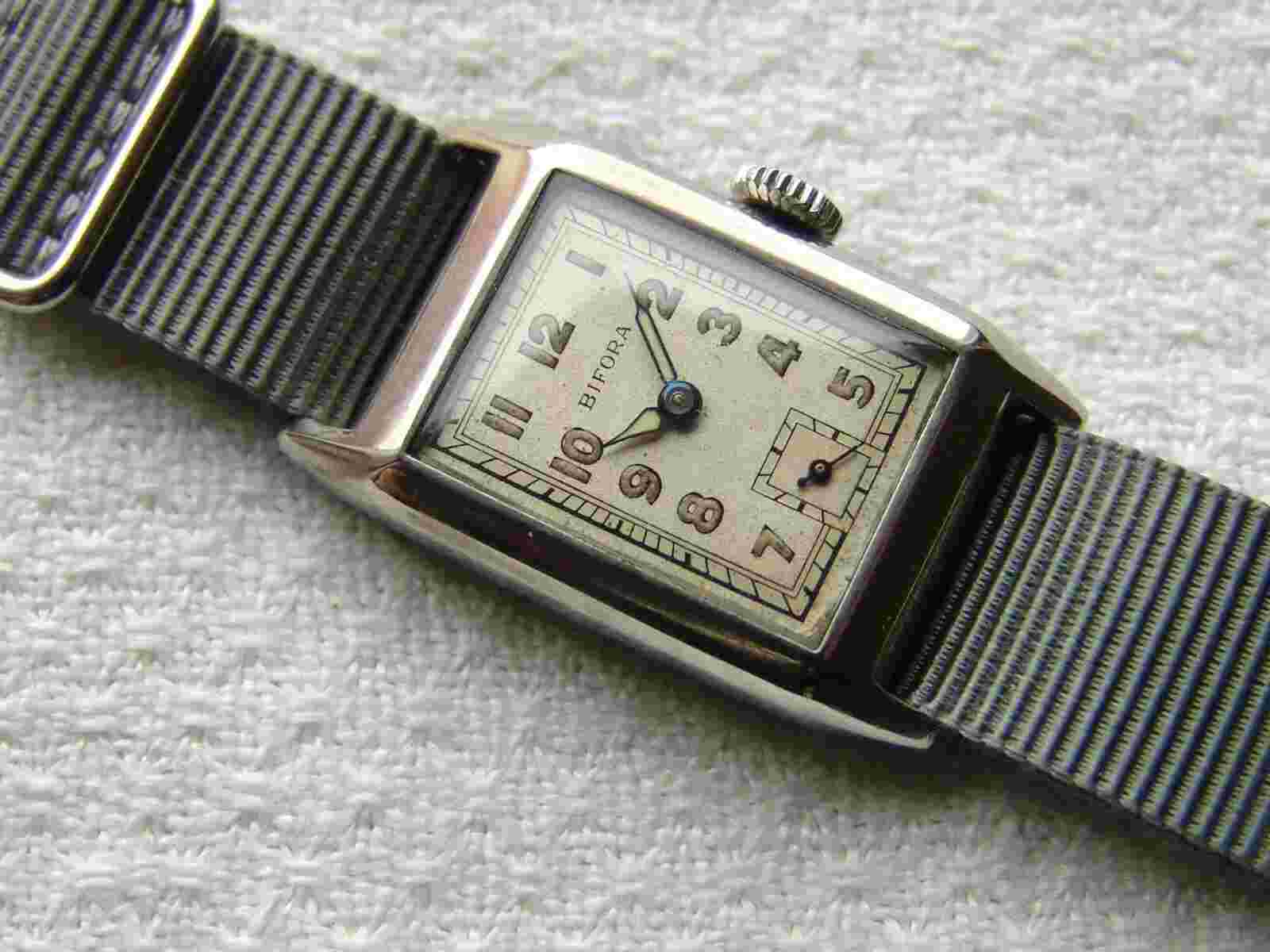 Vintage WWII PERIOD men's BIFORA rectange GERMAN MILITARY WATCH good condition