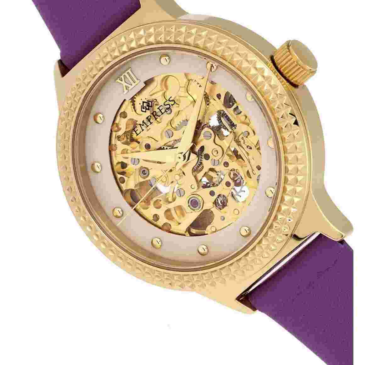 Alice Automatic Mop Skeleton Dial Purple Genuine Leather Band Watch