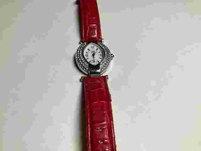 Nolan Miller Watch Women Silver Tone Crystal Red Leather Band New Battery Vtg FS