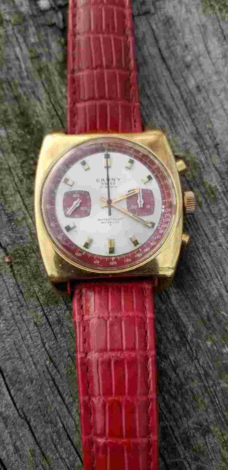 Vintage 70s CAUNY Chronograph Wrist Watch Working Cal Valjoux 7733 JUST SERVICED