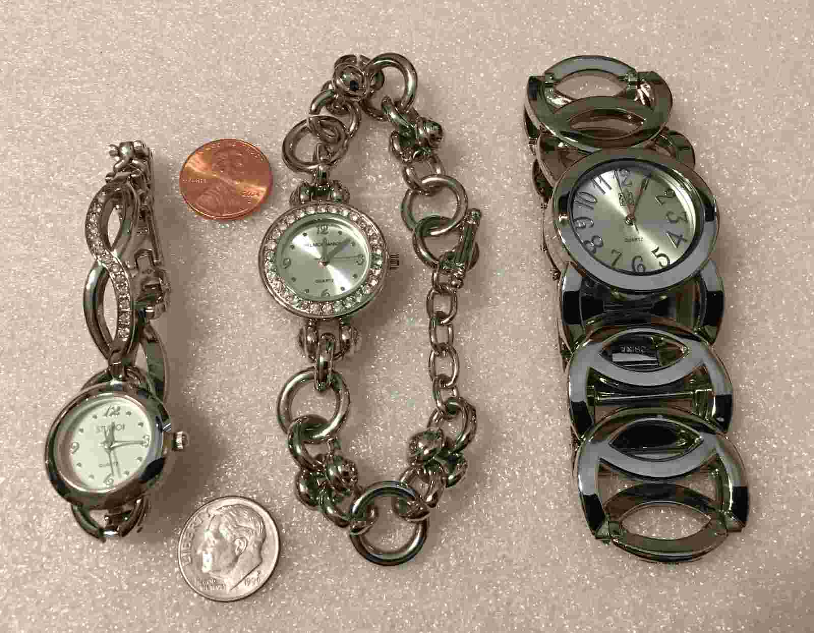 Lot 3 Quartz Watch NY & Co Hillard & Hanson Studio Silver Tone Chain Bracelet