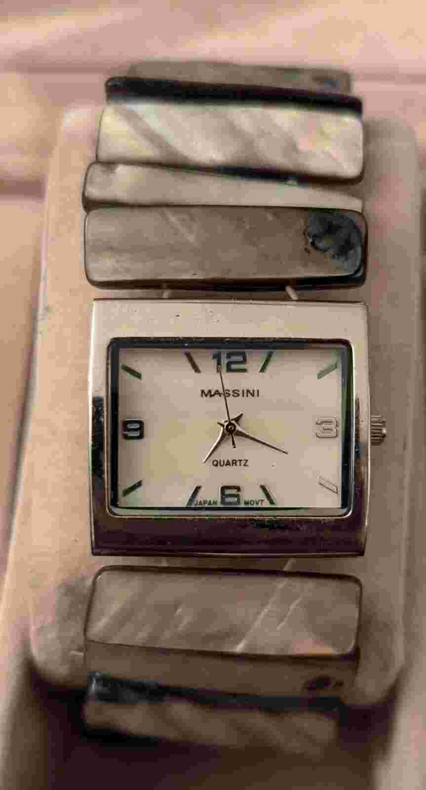 WORKING Vintage Massini Abalone Stone Analog Statement Watch Womens