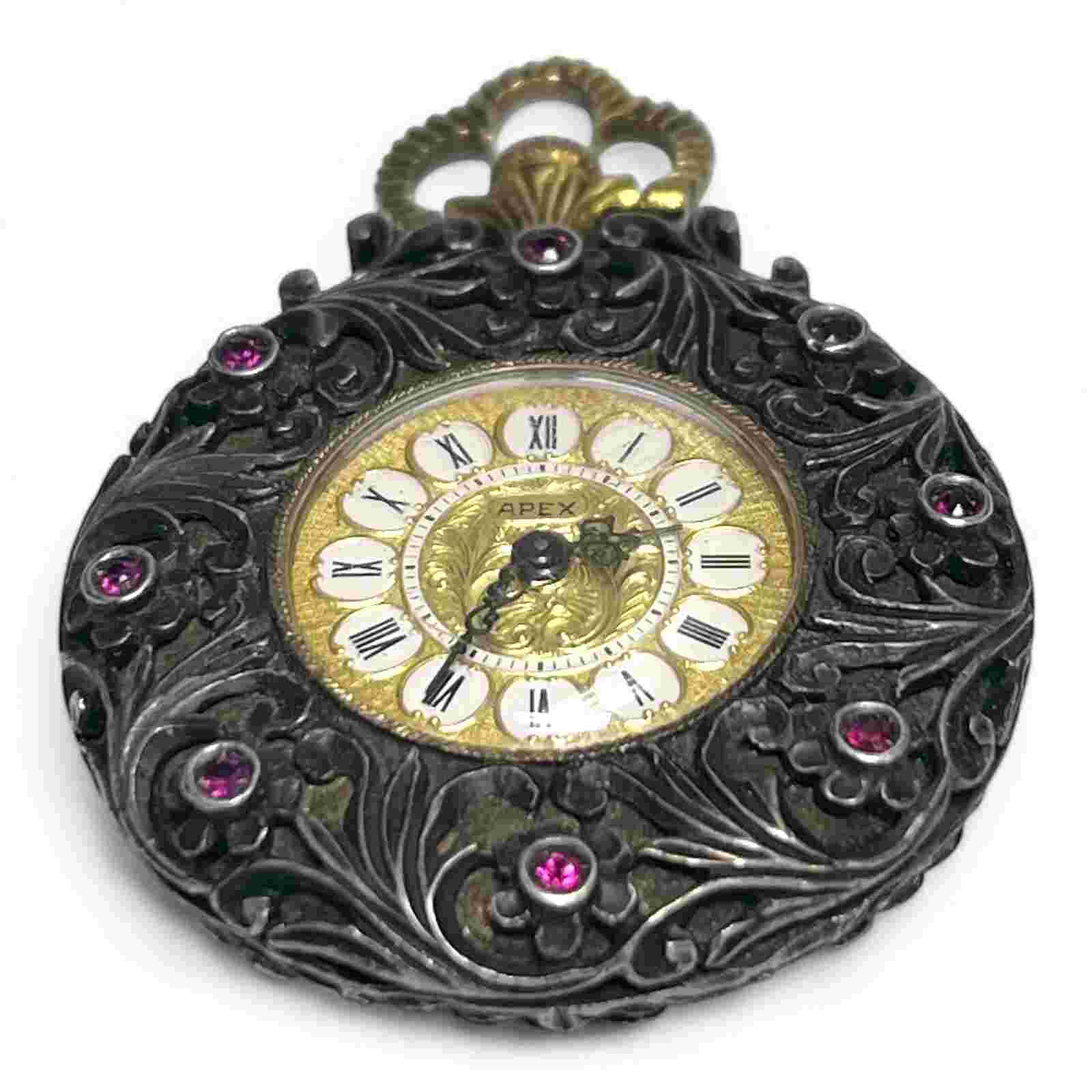Rare Vintage Swiss APEX Pocket Watch – Diamonds & Enamel – 17 Jewels