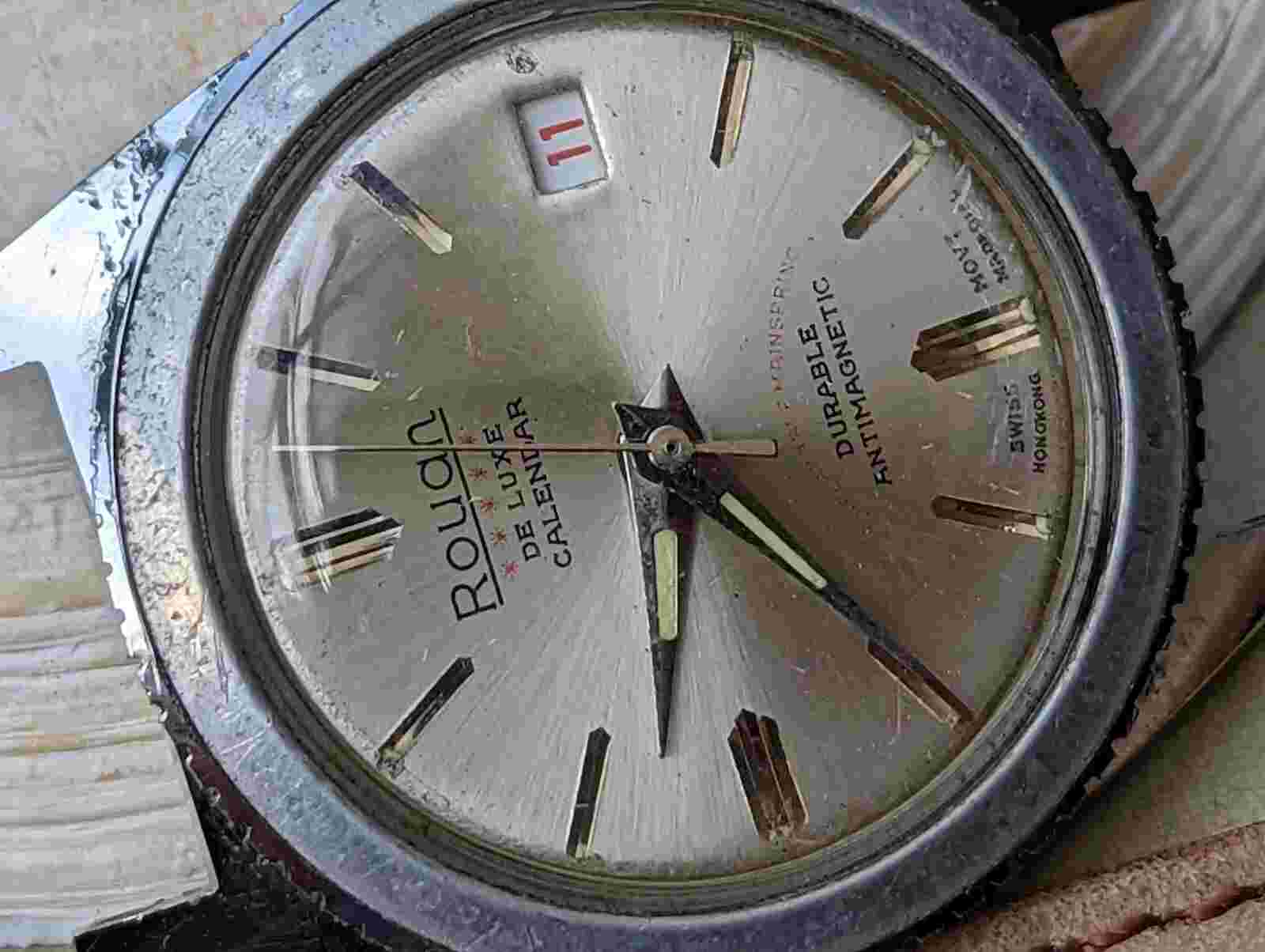 Vintage Rouan De Luxe Calendar Chrome-Plated Diver w/Red Date,Stealth Bezel