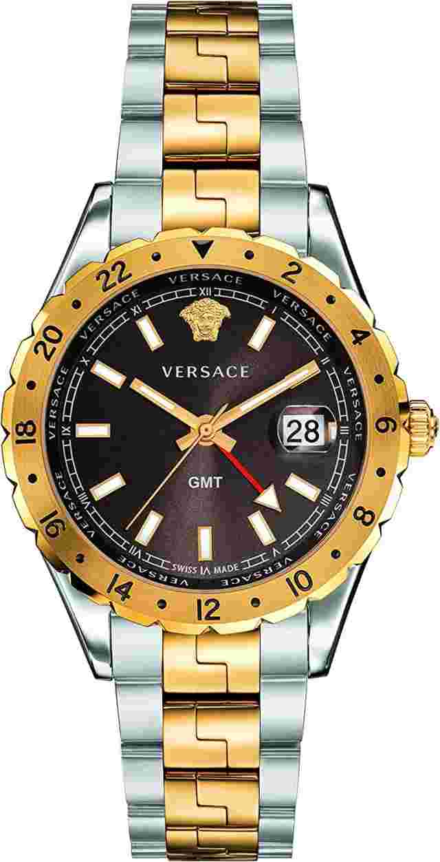Versace HELLENYIUM GMT 42mm Case Stainless Steel Silver, Band Stainless Steel Gold/Silver Wristwatch for Men - (V11040015)