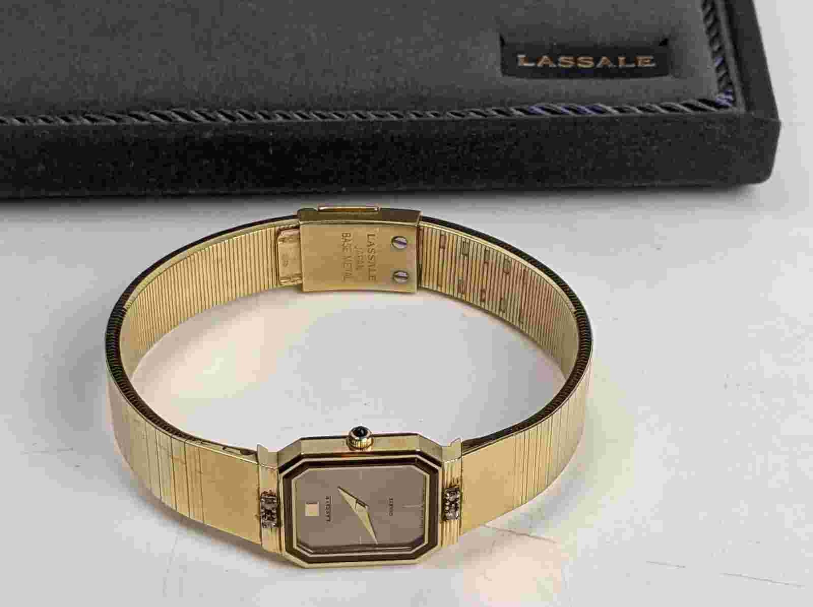 Vintage Lasalle Womens Watch Japan 1230-5769 w/ Box Stainless Steel Quartz Gold