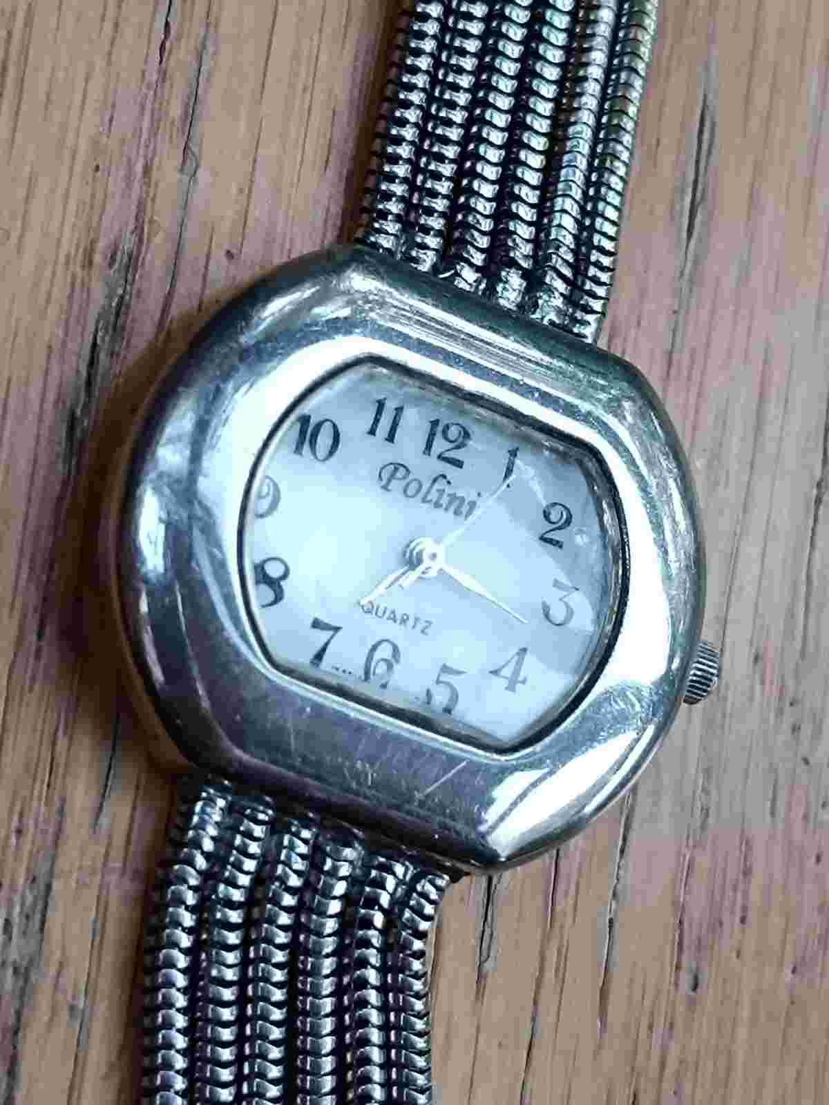 Polini pearl dial women's rectangular silver tone bracelet watch