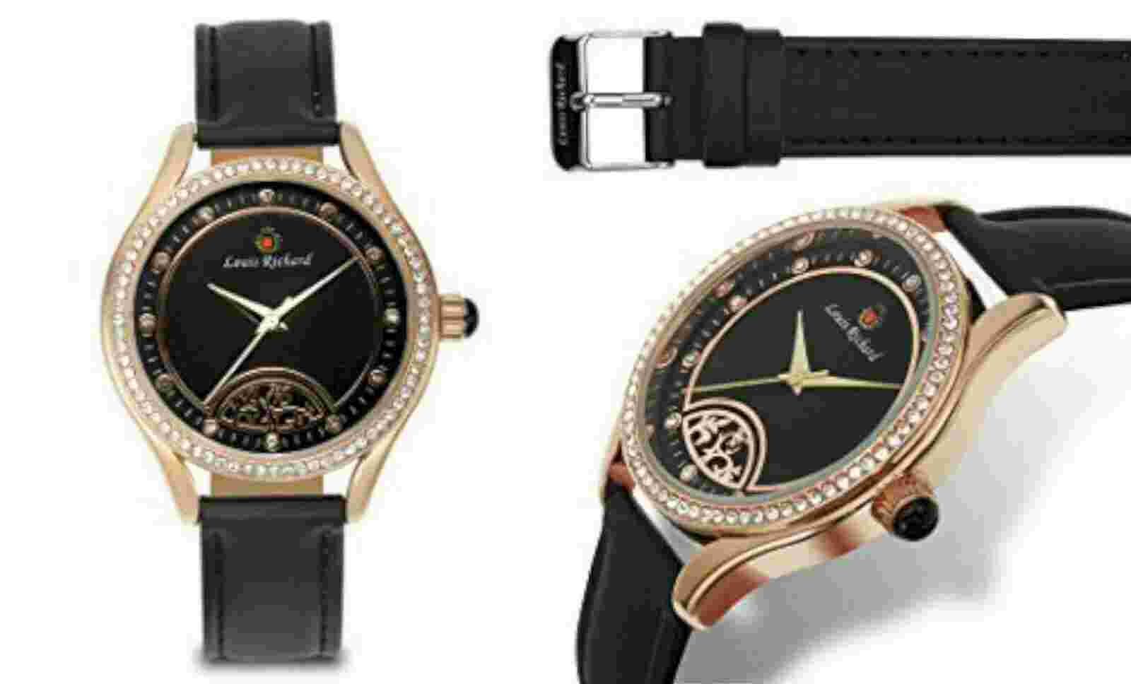 NEW Louis Richard 14066 Women's Moselle Collection Crystal Bezel Fashion Watch