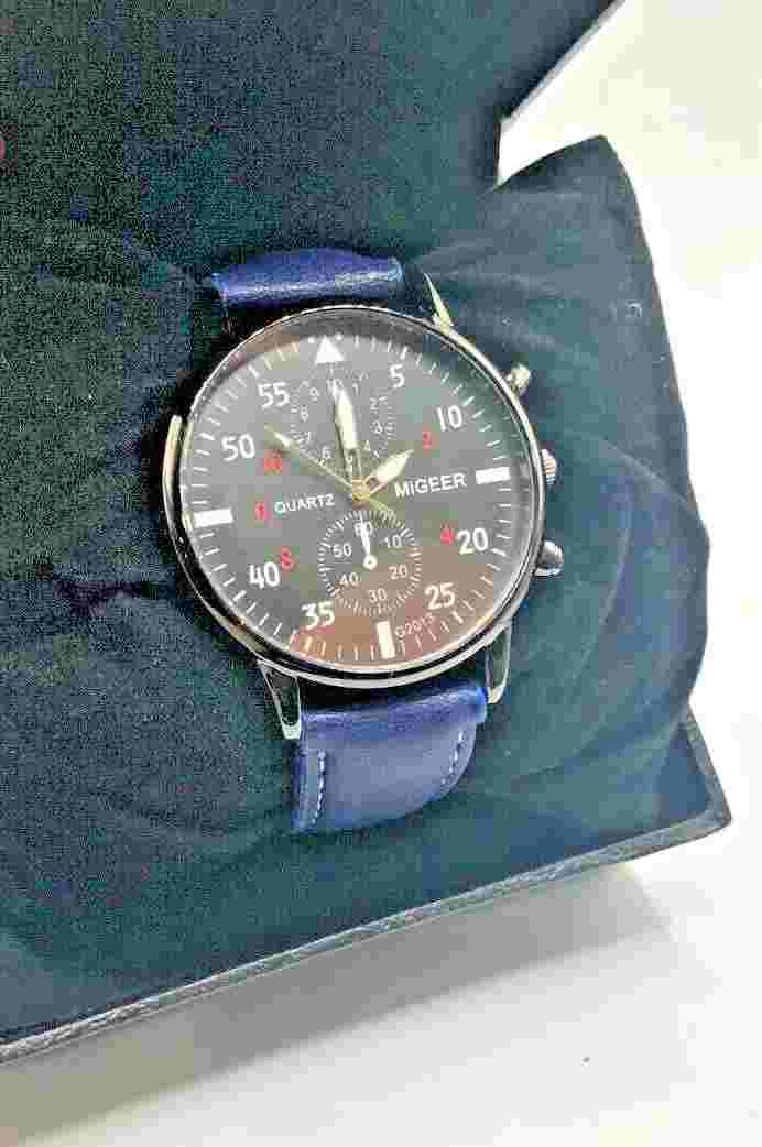 Men's Migeer Navy Strap Watch in Case - Needs Battery