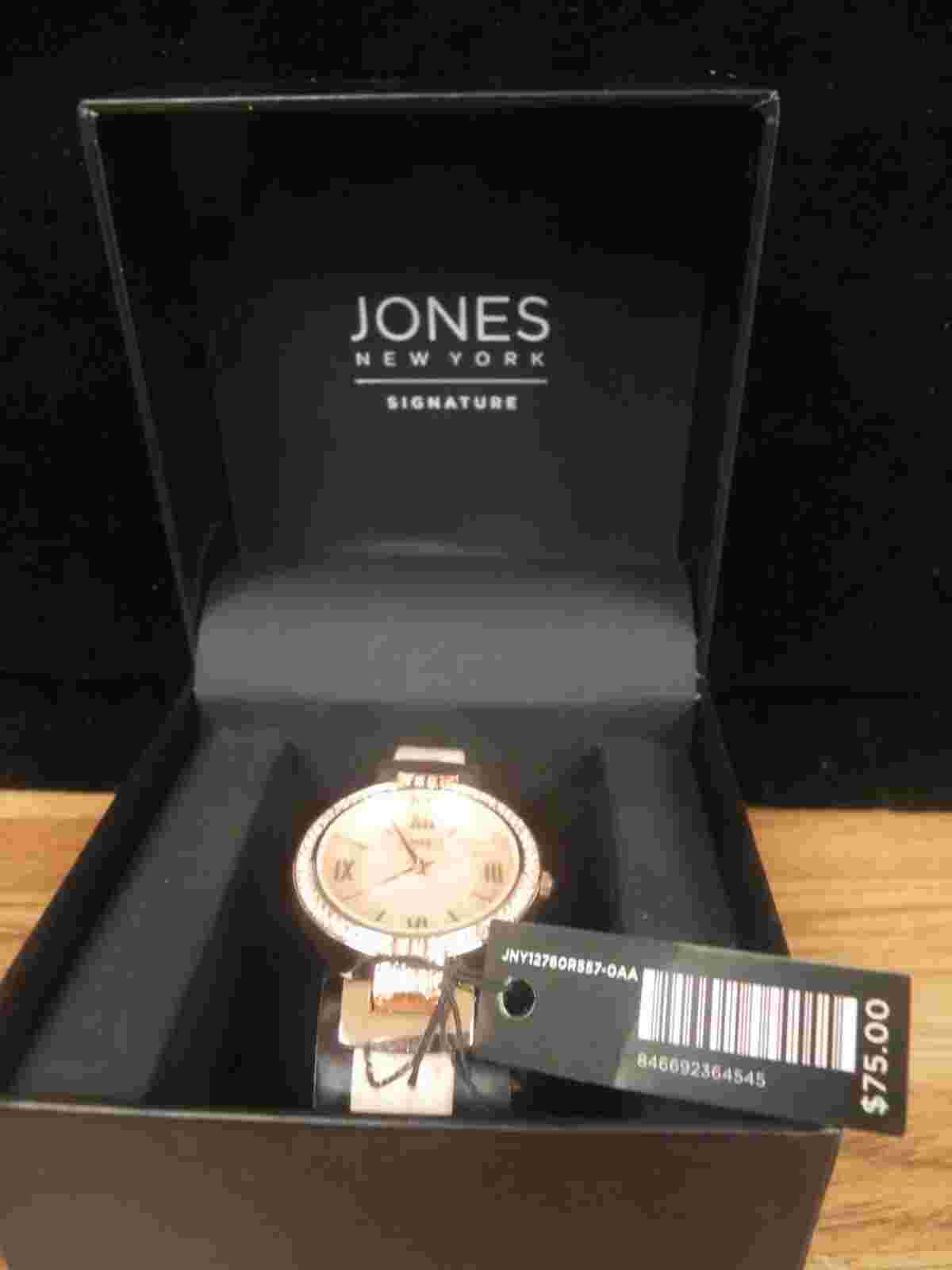 JONES NEW YORK SIGNATURE PINK BRACELET WATCH.IN BOX TAGS.LONG LENGTH...PINK TINT