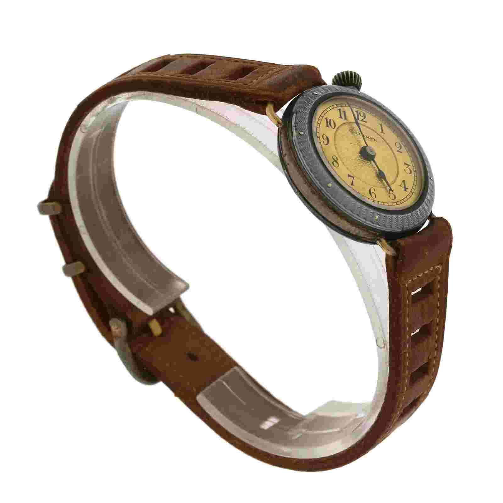 Charmer Hirsch Ladies  Manual Wind Watch Swiss Silver Enamel Brown Leather Band