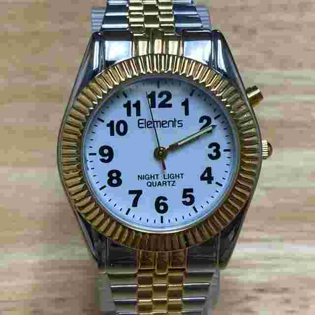 Vintage Elements Men Dual Tone White Fluted Bezel Analog Quartz Watch~New Batter
