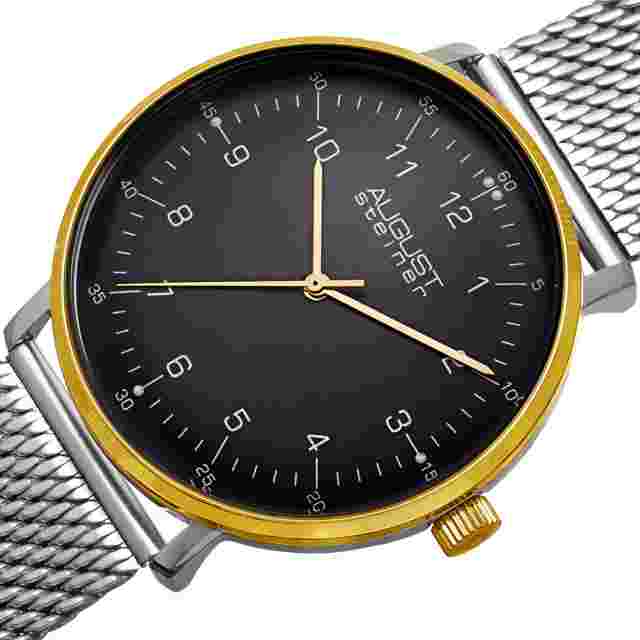 New Men's August Steiner AS8091SSG Swiss Quartz Black Dial Stainless Steel Watch