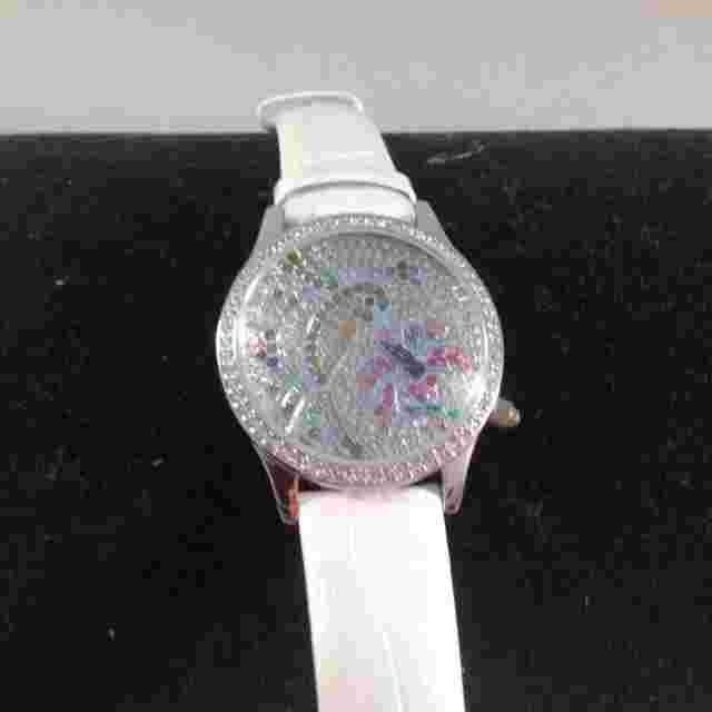 Victoria Wieck Hummingbird Crystal Silvertone Watch White Leather Band NEW