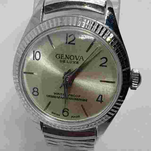 VTG Genova Swiss Hand-Winding Watch Men Silver Fluted Bezel Stretch ~ Run Fast