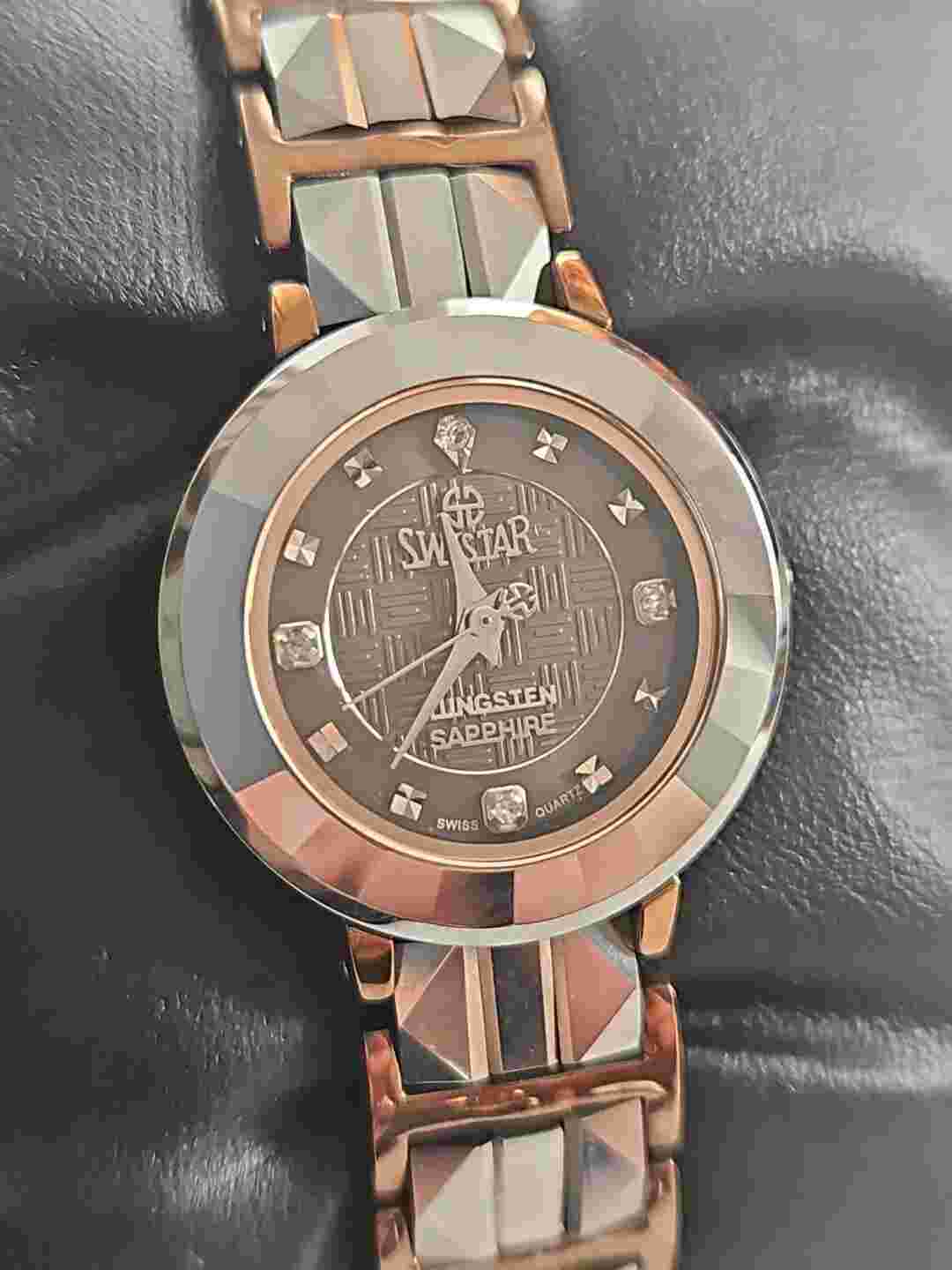 RARE Swistar Watch Tungsten Case And Bracelet Sapphire  Diamonds