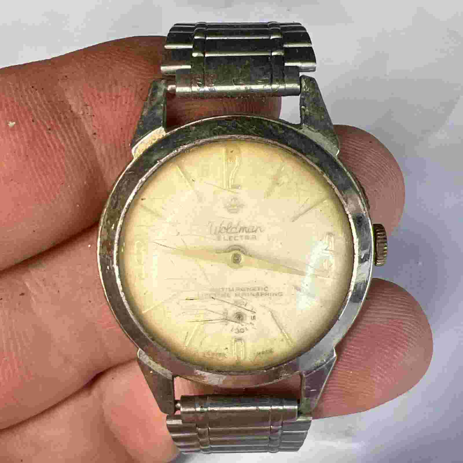 VINTAGE WOLDMAN ELECTRA SWISS WRISTWATCH UNBREAKABLE MAINSPRING Running 34mm